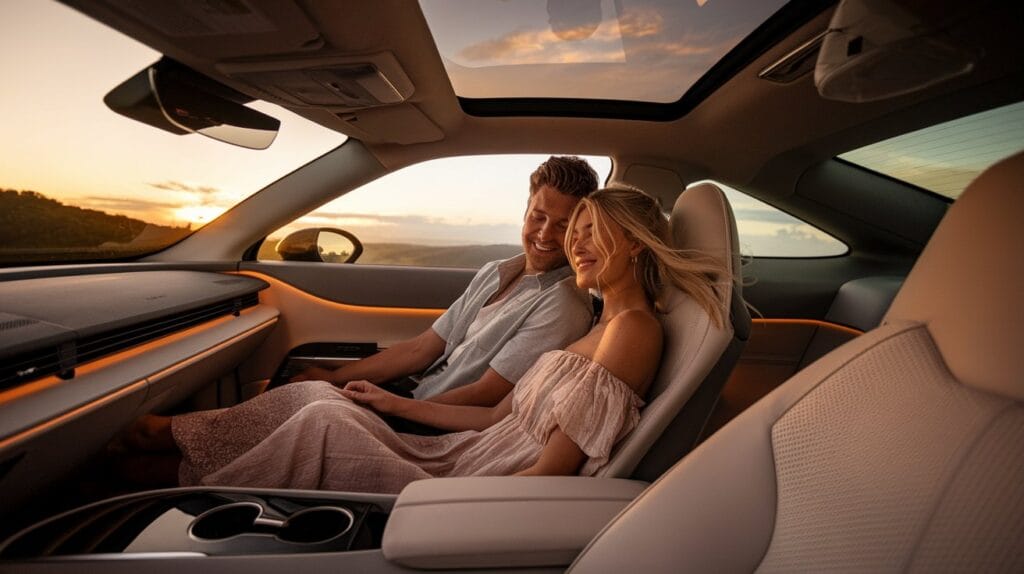 Romantic Guy and Girl Selfie Car